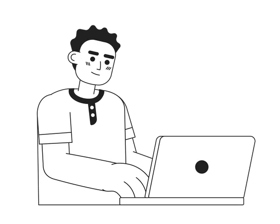 Male web developer working on laptop  Illustration