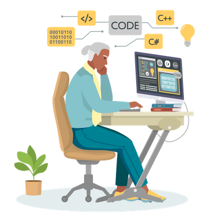 Male Web Developer working on laptop  Illustration