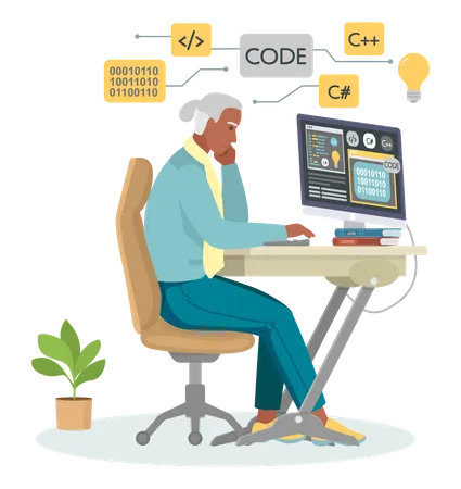 Male Web Developer working on laptop  Illustration