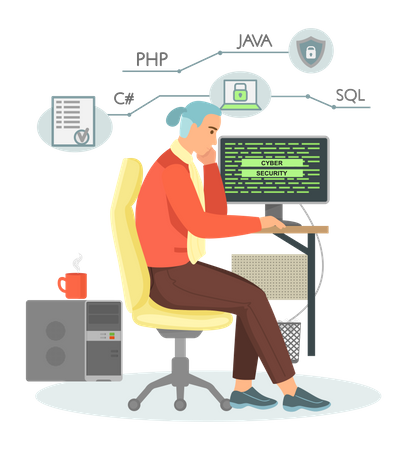 Male Web Developer working on laptop  Illustration