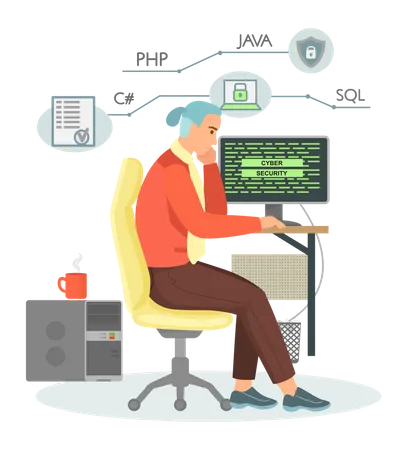 Male Web Developer working on laptop  Illustration