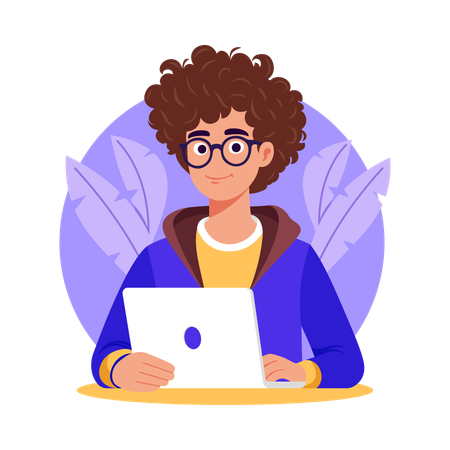 Male web developer working on laptop  Illustration