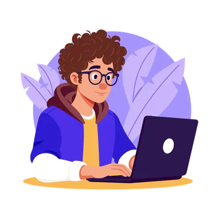 Male web developer working on laptop  Illustration
