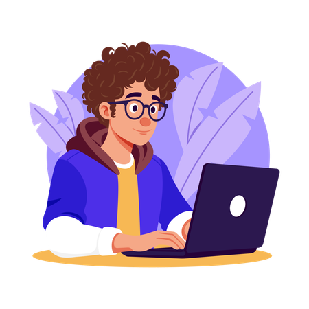 Male web developer working on laptop  Illustration