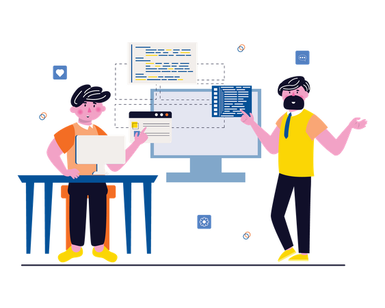 Male web developers team working at office Illustration