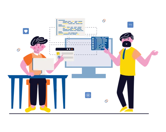 Male web developers team working at office  Illustration