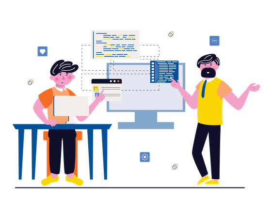 Male web developers team working at office  Illustration