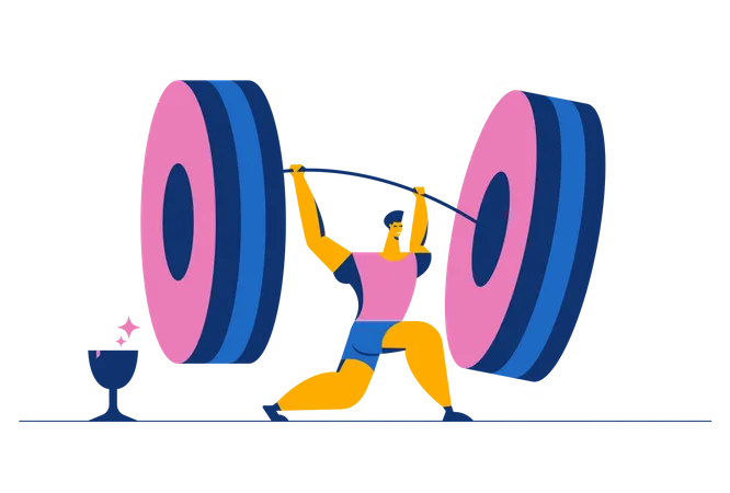 Athlete In Weightlifting Sport Lifting Heavyweight Barbell Over His Head Weightlifting Sport Flat Style Vector Illustration Illustration