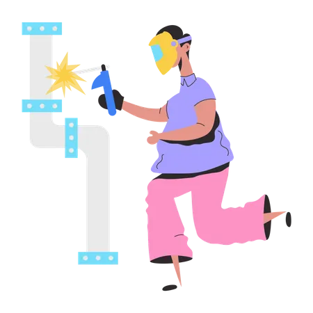 Male Welder  welding a pipe  Illustration