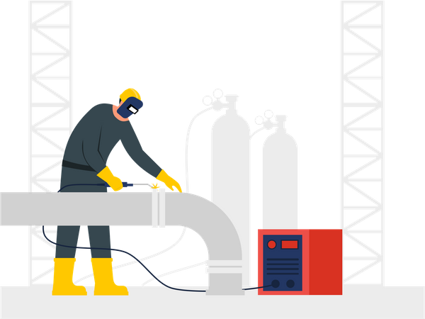 Male welder welding pipe  Illustration