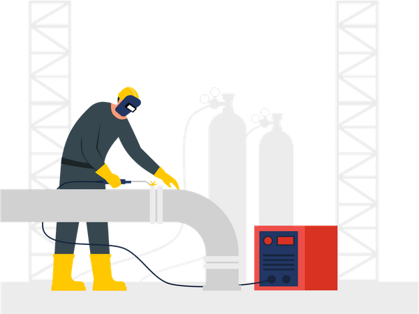 Male welder welding pipe  Illustration