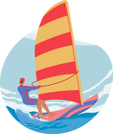 Male Windsurfing Activity Illustration