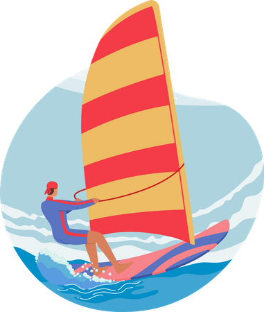 Male Windsurfing Activity  Illustration