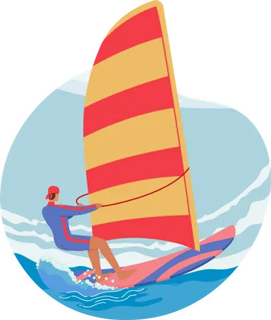 Male Windsurfing Activity  Illustration