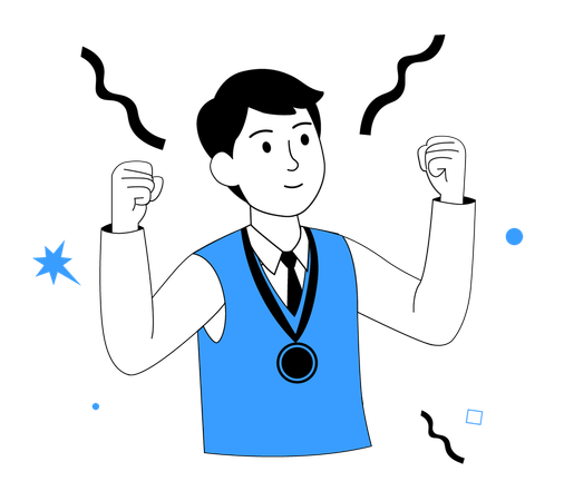 Male Winner Celebrating with Medal  Illustration