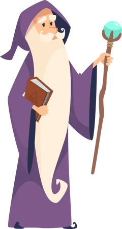 Male Witch Holding Book Illustration