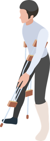 Male with broken leg walking with help of crutches  Illustration