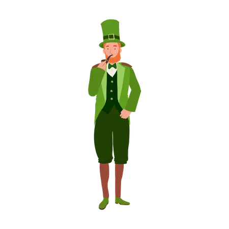 St Patricks Day Celebration Man In Leprechaun Costume With Pipe Illustration