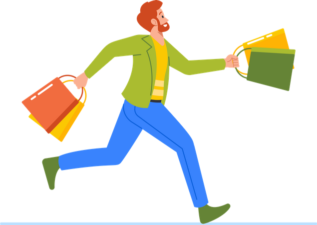 Male With Shopping Bags Illustration