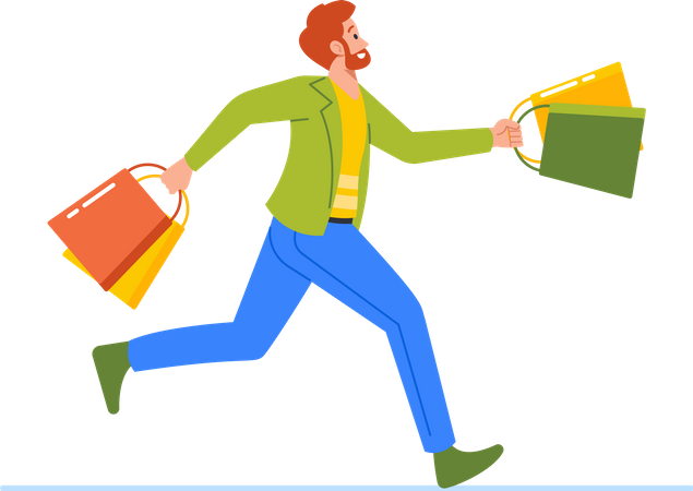 Male With Shopping Bags  Illustration