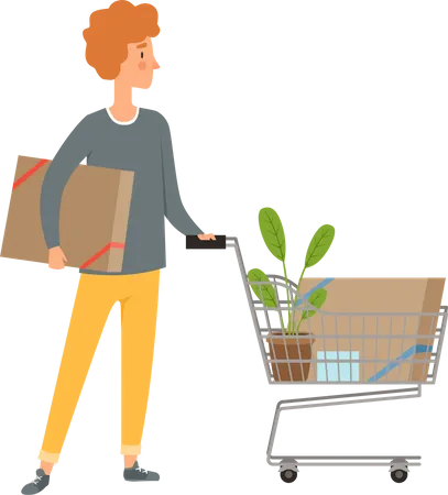 Male with trolley in market  Illustration