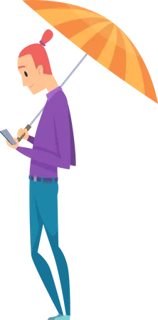 Male With Umbrella  Illustration