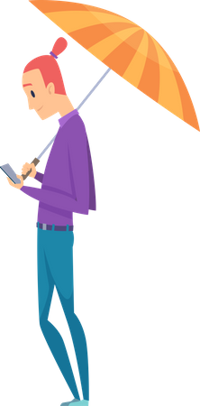 Male With Umbrella  Illustration