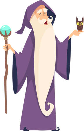 Male Wizard with owl and strick Illustration