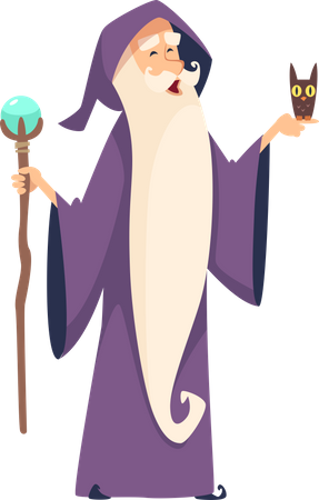 Male Wizard with owl and strick  Illustration