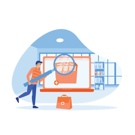 Male worker add files to big folder  Illustration