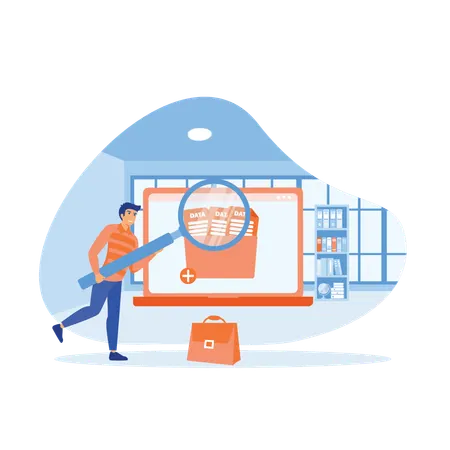Male worker add files to big folder  Illustration