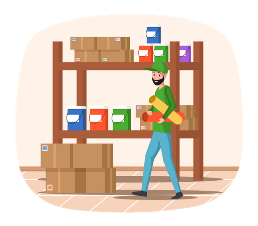 Male worker carrying colored paper  Illustration
