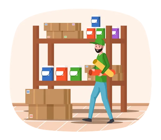 Male worker carrying colored paper  Illustration