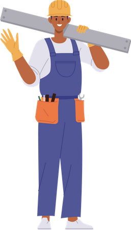 Male worker carrying level bubble and belt with tools  Illustration