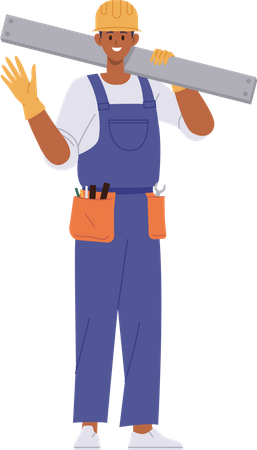 Male worker carrying level bubble and belt with tools  Illustration