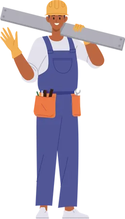 Male worker carrying level bubble and belt with tools  Illustration