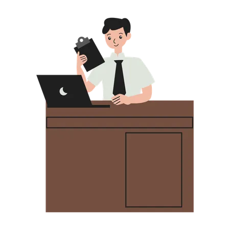 Male Worker checking documents  Illustration