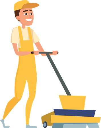 Male worker cleaning floor Illustration