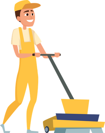 Male worker cleaning floor  일러스트레이션