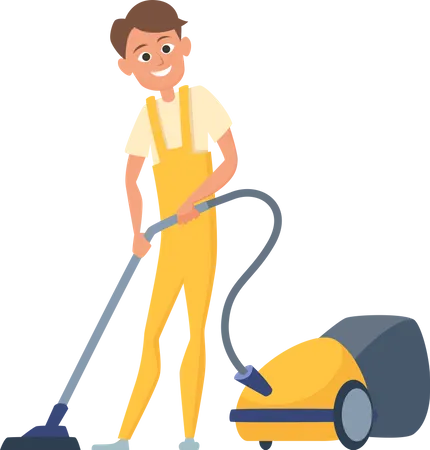Male worker cleaning using vacuum cleaner Illustration