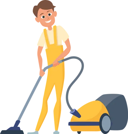 Male worker cleaning using vacuum cleaner  Illustration