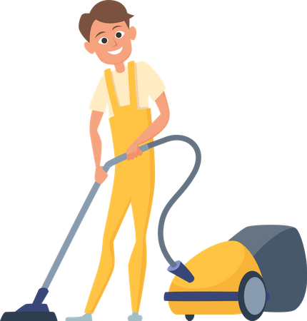 Male worker cleaning using vacuum cleaner  일러스트레이션