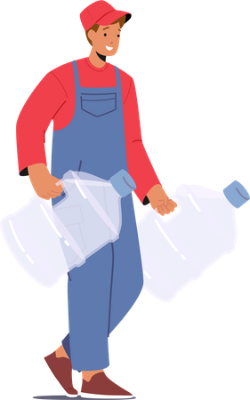 Male Worker Deliver Fresh Water By Transporting It In Plastic Gallons To Homes And Business  Illustration