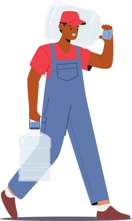 Male Worker Deliver Fresh Water Gallons in Hands  Illustration
