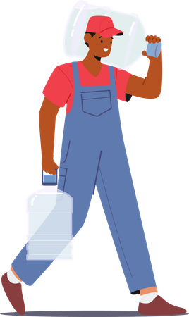 Male Worker Deliver Fresh Water Gallons in Hands  Illustration