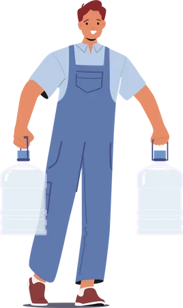 Male Worker Delivers Fresh Water Using Plastic Gallons  Illustration