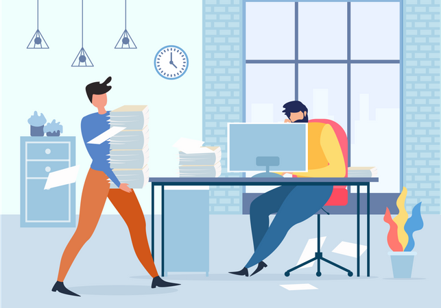 Male Worker Depressed, Exhausted Hard Work, Deadline Stress, Desperate Employee, Business Trouble  イラスト