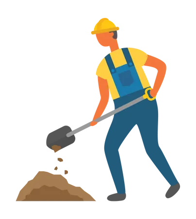 Male worker digging at construction site  Illustration