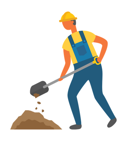 Male worker digging at construction site  Illustration