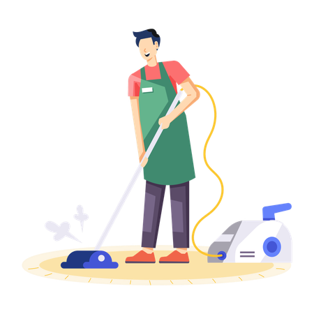 Male worker doing Carpet Cleaning  Illustration